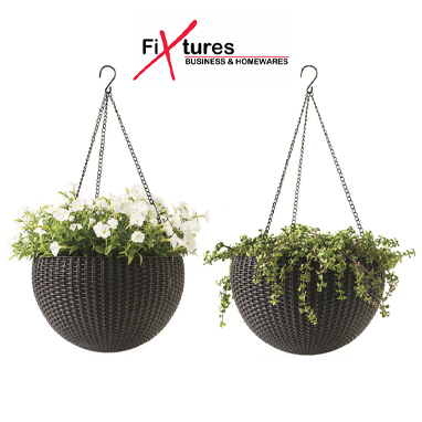 Fixtures Brown Rattan Effect Hanging Basket LARGE 25cm x 16cm