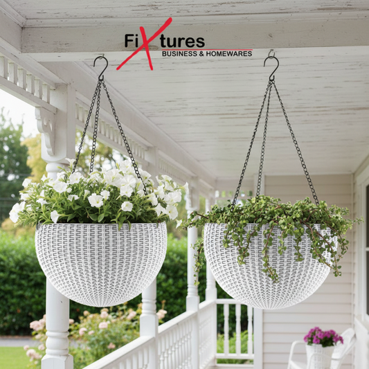 Fixtures Beige/Off White Rattan Effect Hanging Basket LARGE 25cm x 16cm