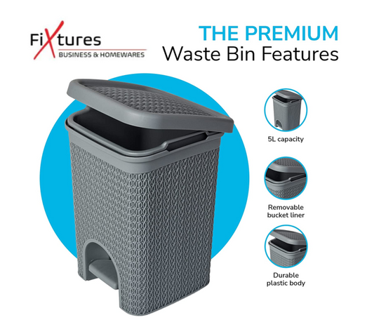 Fixtures Lace Design 5L Pedal Bin Grey