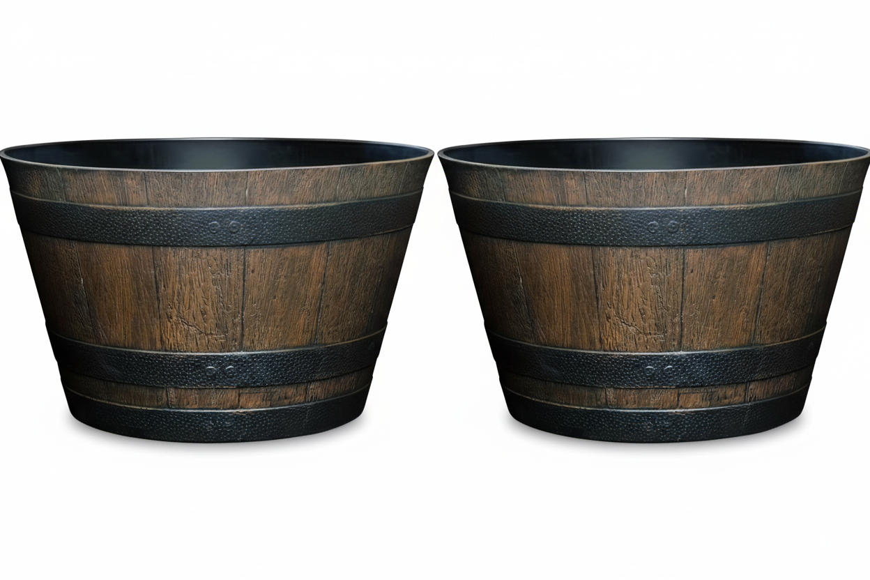 Fixtures Half Barrel Cask Planter Brown 40cm x 27cm.