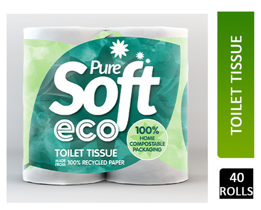 Pure Soft Eco 100% Recycled, Quick Dissolve Toilet Rolls 4 Pack