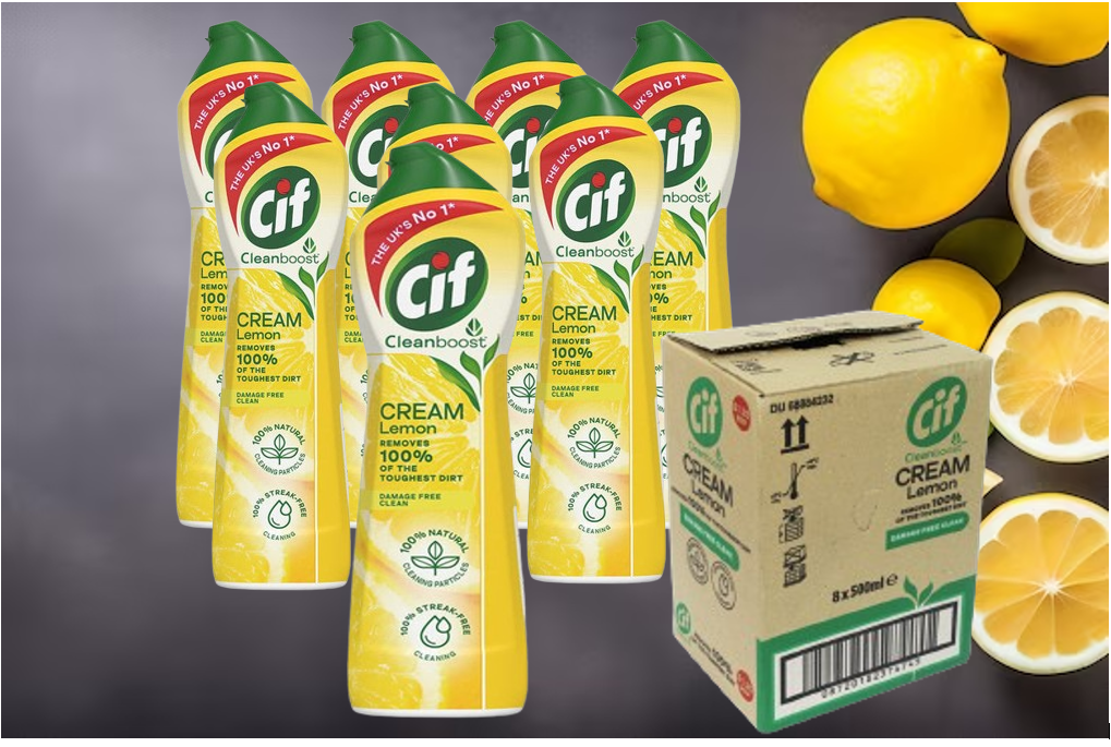 Cif Lemon Cream Cleaner multipurpose surface cleaner with 100% Natural | Multi-Pack Bundle 3 x 500ml