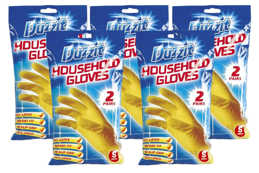 Duzzit Household Gloves | 100% Latex | Comfort Fit | Lined | 5 Packs Of 2 | Size Medium | Yellow