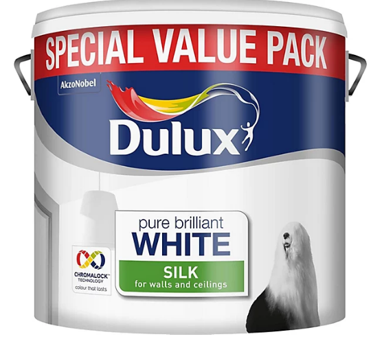 Dulux Silk Emulsion Paint 10L White | Walls & Ceilings | Wipable Finish