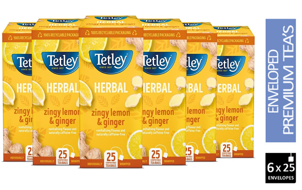 Tetley Herbal Zingy Lemon & Ginger Compostable, Wrapped Tea Bags x 25's - UK BUSINESS SUPPLIES