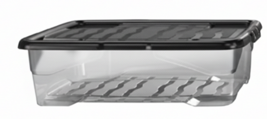 Strata Curve Clear Plastic Storage Box U/Bed 42 Litre (Black Lid) (HW209)