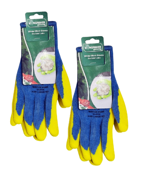 Kingfisher Insulated Latex Work Glove | Yellow/Blue | 2 Pair Bundle