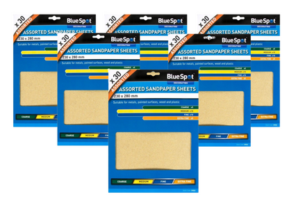 Blue Spot 19850 Assorted Sandpaper | 6 x 30 Pieces