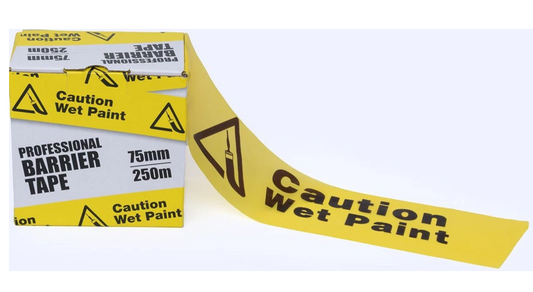 Barrier Tape Non Adhesive | Caution Wet Paint Alert | Safety Dispenser Box | 75mm x 250m