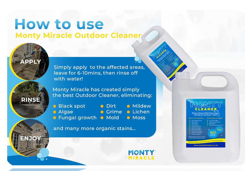 Monty Miracle Cleaner | Fast Patio Cleaner | Patio, Decking , Stone Floors etc..| 5 Litre