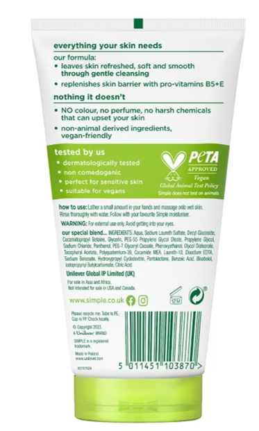 Simple Moisturising Foam Facial Wash 150ml