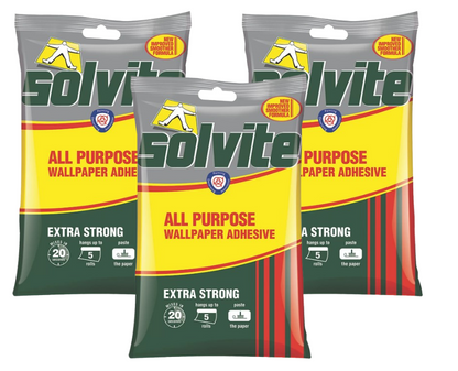 Solvite All Purpose Wallpaper Adhesive 5 Roll +50%free (Hangs Up To 7.5 Rolls) 3 Pack Bundle