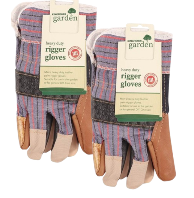 Kingfisher Men's Heavy Duty Leather Palm Rigger Gloves - Multi-Colour - 2 Pair