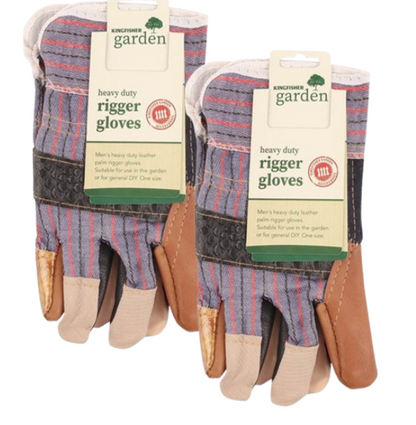 Kingfisher Men's Heavy Duty Leather Palm Rigger Gloves - Multi-Colour - 2 Pair