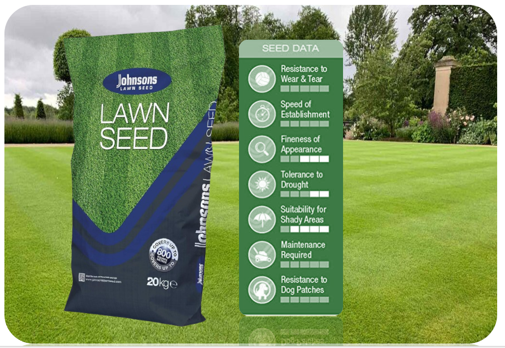 Johnsons Lawn Seed With Rye 20kg Grass | Covers upto 80m2 | Tough Grass