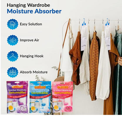Scented Hanging Wardrobe Dehumidifier Bags Moisture Traps x 3