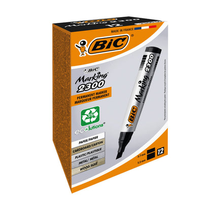 Bic 2300 Permanent Marker Chisel Tip Black (Pack of 12) 820926 - UK BUSINESS SUPPLIES