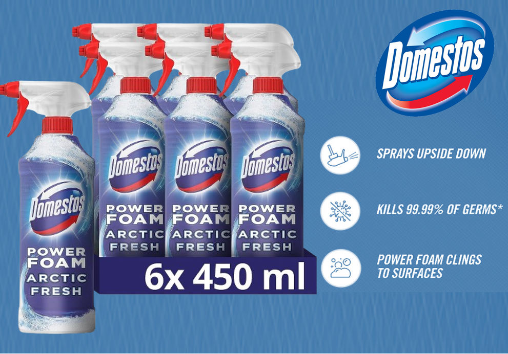 Domestos Power Foam Arctic Fresh Toilet and Bathroom Cleaner 450ml