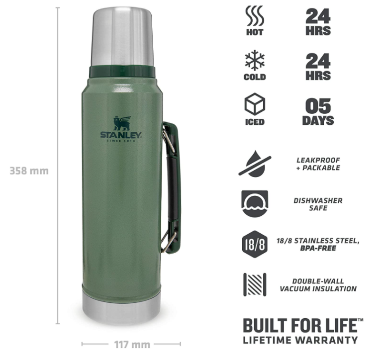Stanley Classic Vacuum Flask 1.0L Hammertone Green