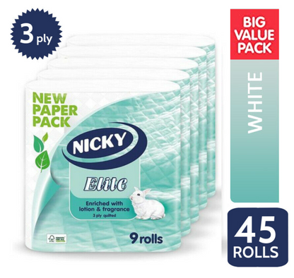 Nicky Elite FSC White Toilet Rolls 9 Pack