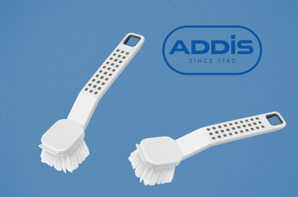 Addis Premium Soft Grip Washing Up Dish Brush With Scraper in White and Grey
