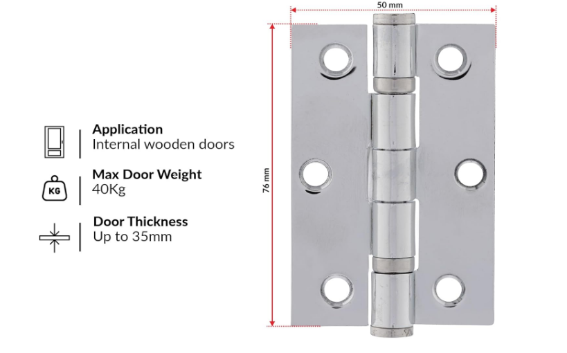 Securit Chrome Polished Butt Hinges 75mm(3") S4302 | 2 Piece Set