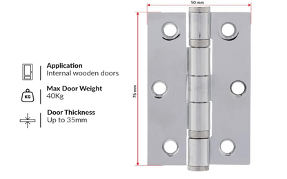 Securit Chrome Polished Butt Hinges 75mm(3") S4302 | 2 Piece Set