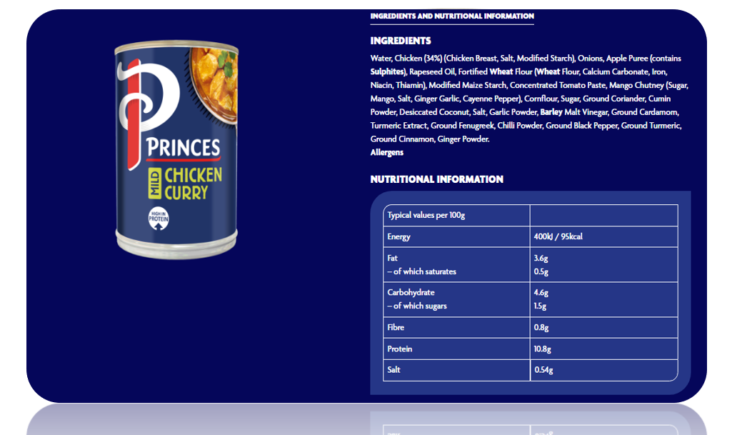 Princes Mild Chicken Curry tin | Fast High in Protein meal | 6 x 392g tins