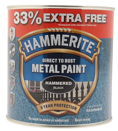 Hammerite 5158237 750Ml Metal Paint - Hammered Black 33% EXTRA