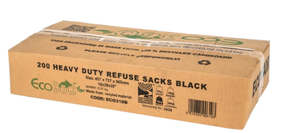 Black Refuse Sacks Bin Bags Heavy Duty 15kg CHSA (18x29x38) 200 Bags