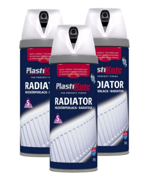 PlastiKote Twist & Spray Radiator Gloss White 400ml | 3 Pack Bundle