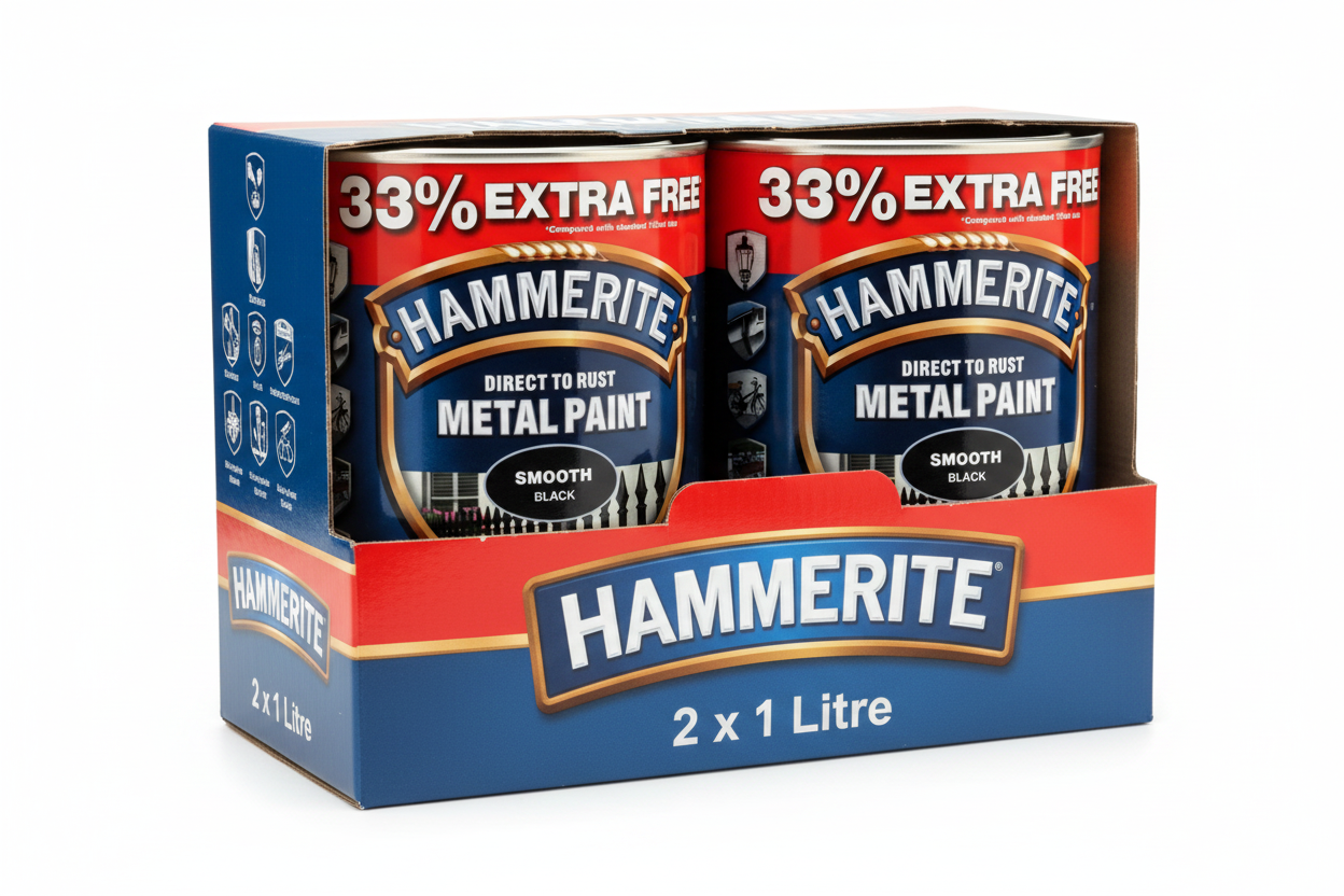 Hammerite Direct to Rust Metal Paint Smooth Finish – Black, 1 Litre
