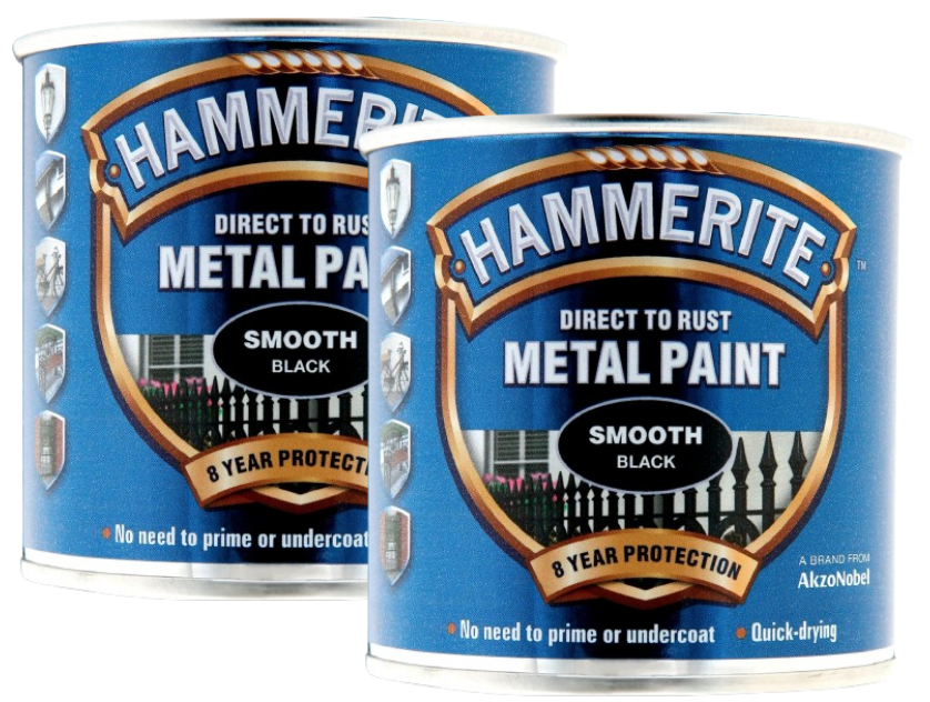 Hammerite Direct to Rust Metal Paint - Smooth Black Finish 2 x 250ml