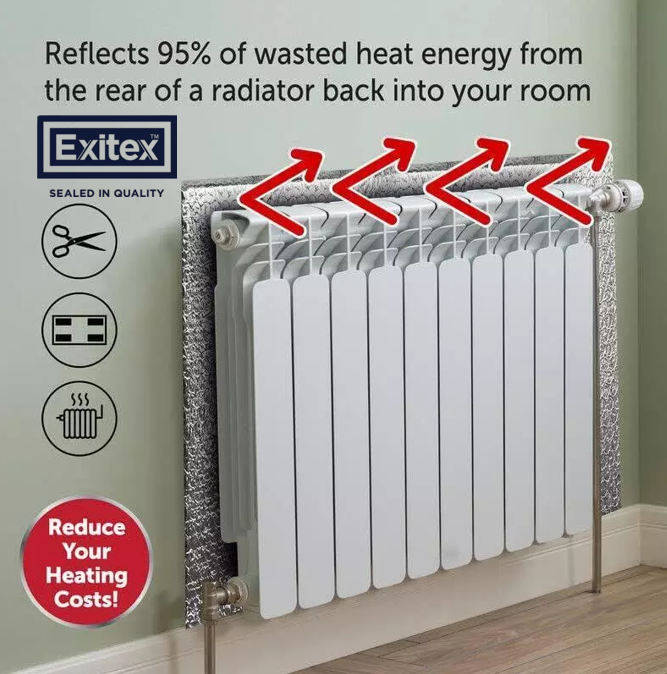 Radiator Heat Reflect Foil by Exitex 5m x 50cm with sticky pads Included