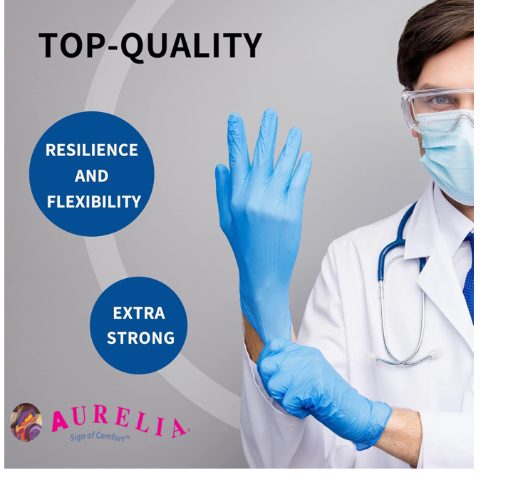 Aurelia Robust Blue "Powder Free" Nitrile Disposable Glove x 100 Size: S/M/L