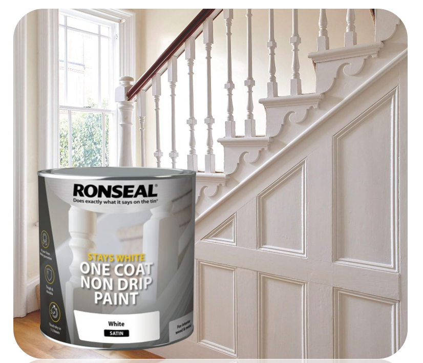 Ronseal Stays White |  One Coat |  Satin Paint |  White | 2.5 Litre