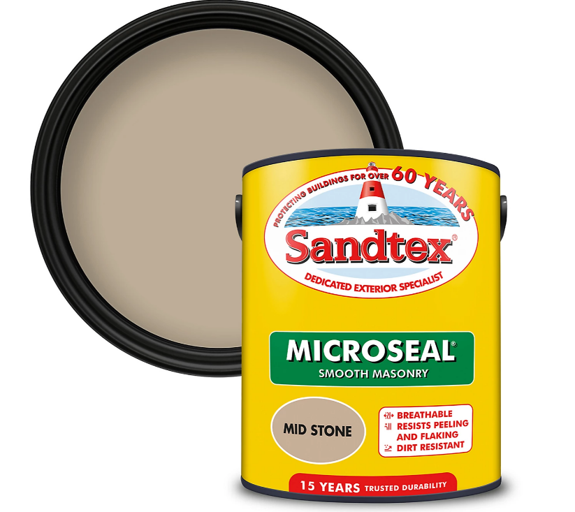 Sandtex Microseal | Smooth Masonry Paint | Mid Stone | 5 Litre