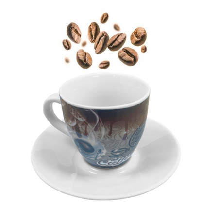 Fixtures Coffee Printed Design Espresso Cup & Saucer Set {12 Piece Set}