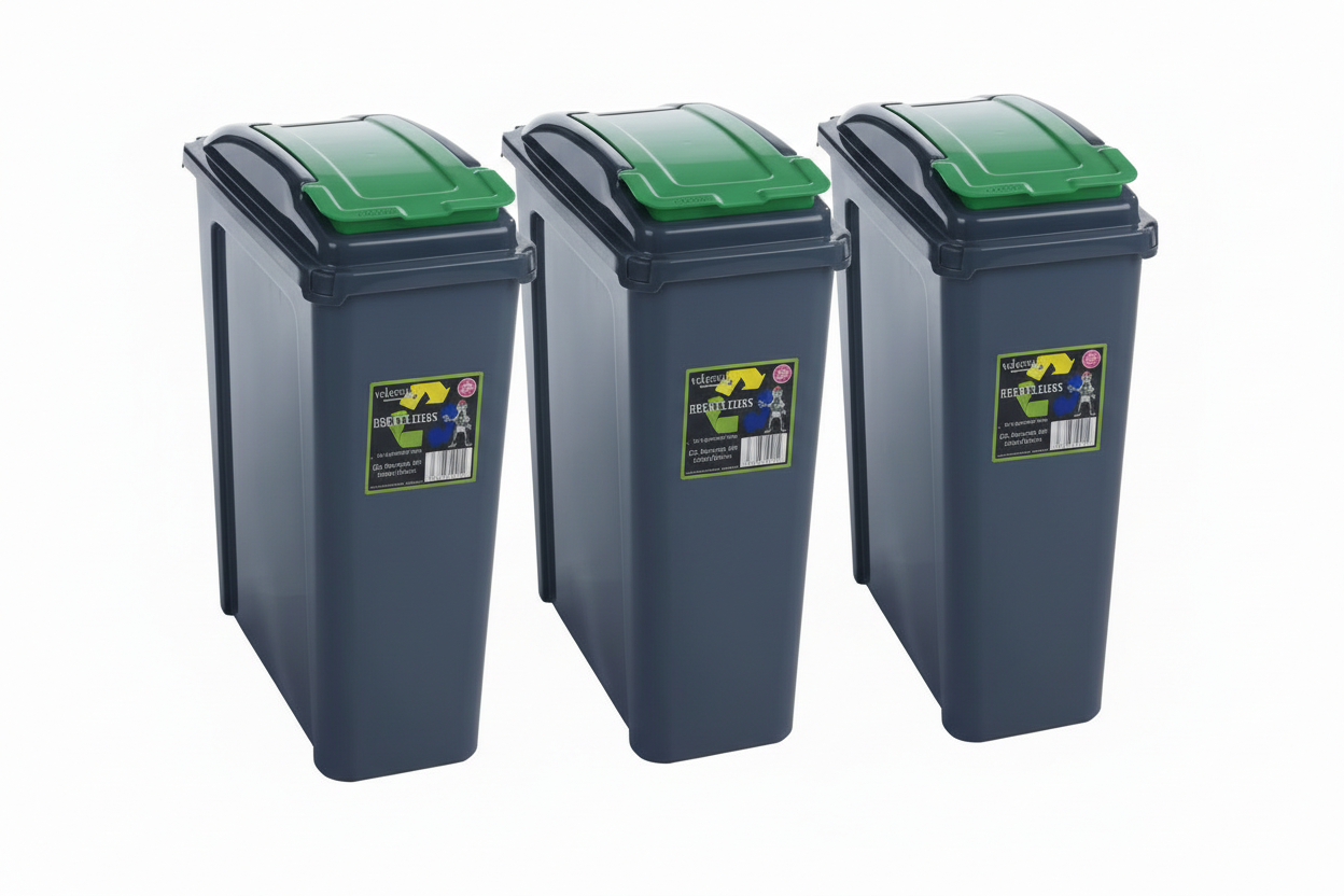 Wham Recycle It Green Slimline Bin & Lid 25 Litre