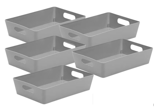 Wham Grey Rectangular Studio Basket 4.01 | 5 Pack Bundle | Shelf or Drawer Storage Basket