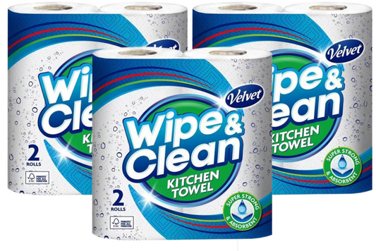 Velvet Wipe and Clean Kitchen Roll Towel Twin Pack | 3 Pack Bundle | 6 Rolls Total