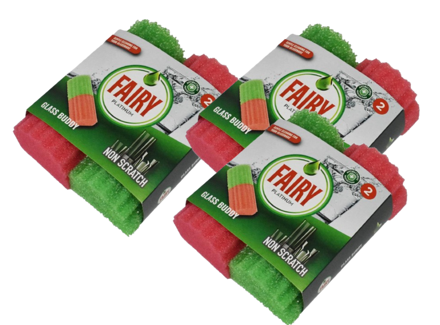 Fairy Platinum Non Scratch Glassware Cup Clean  Pack Of 2  | 3 x 2 Pack Bundle