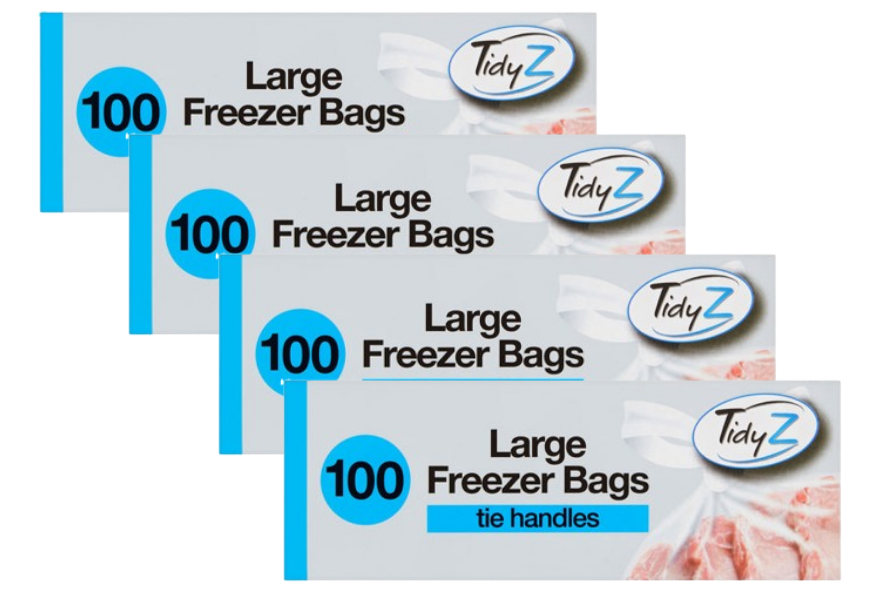 TidyZ B0262 Freezer Bags, tie handle Large (4 Packs of 100)