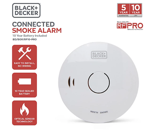 Black + Decker Connected Smoke Alarm 10 Year Battery Wireless Interlink
