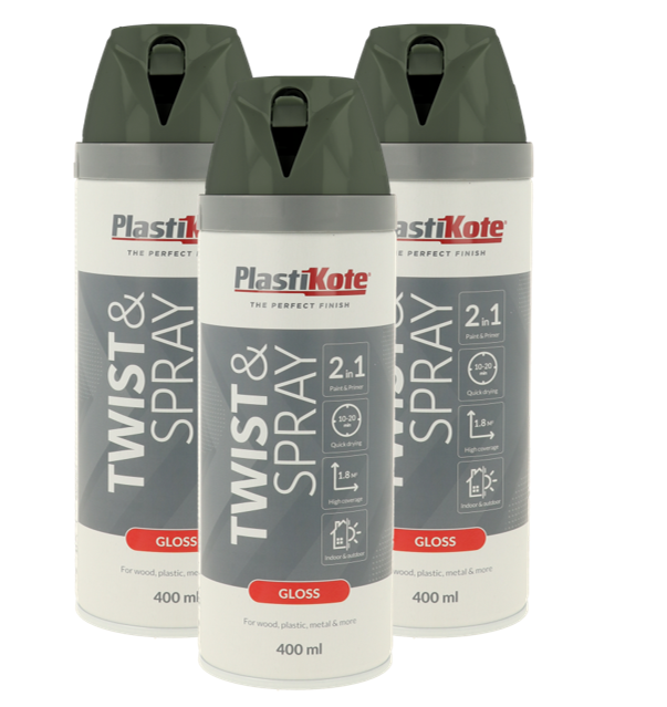 Plastikote Premium Paint Spray | Gloss Finish | Medium Grey | 3 x 400ml.