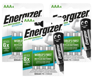 Energizer Rechargable Extreme Batteries AAA  Pack 4's | 3 x 4's Multi Pack