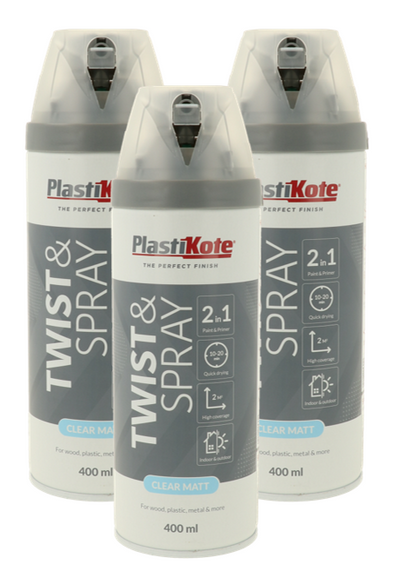 PlastiKote Twist & Spray Premium Matt Clear Sealer 400ml | 3 Pack Bundle