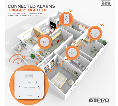 Black + Decker Connected Smoke Alarm 10 Year Battery Wireless Interlink