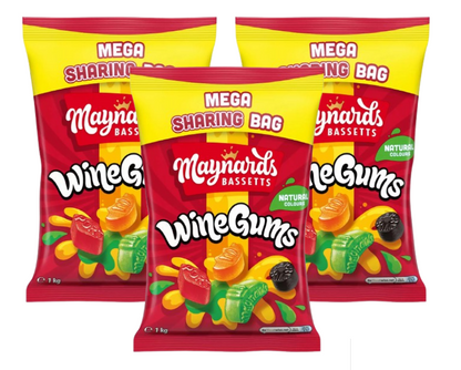 Maynards Bassetts Wine Gums, Mega Sharing Bag | 3 x 1kg Bundle