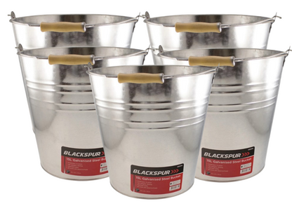 Fixtures Blackspur 15L Galvanised Steel Bucket | Large 15L Capacity | Wooden Handle